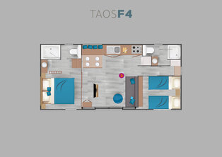 Alt‑Text (neutral): „Grundriss eines kompakten Apartments mit zwei Schlafzimmern und Wohnbereich.